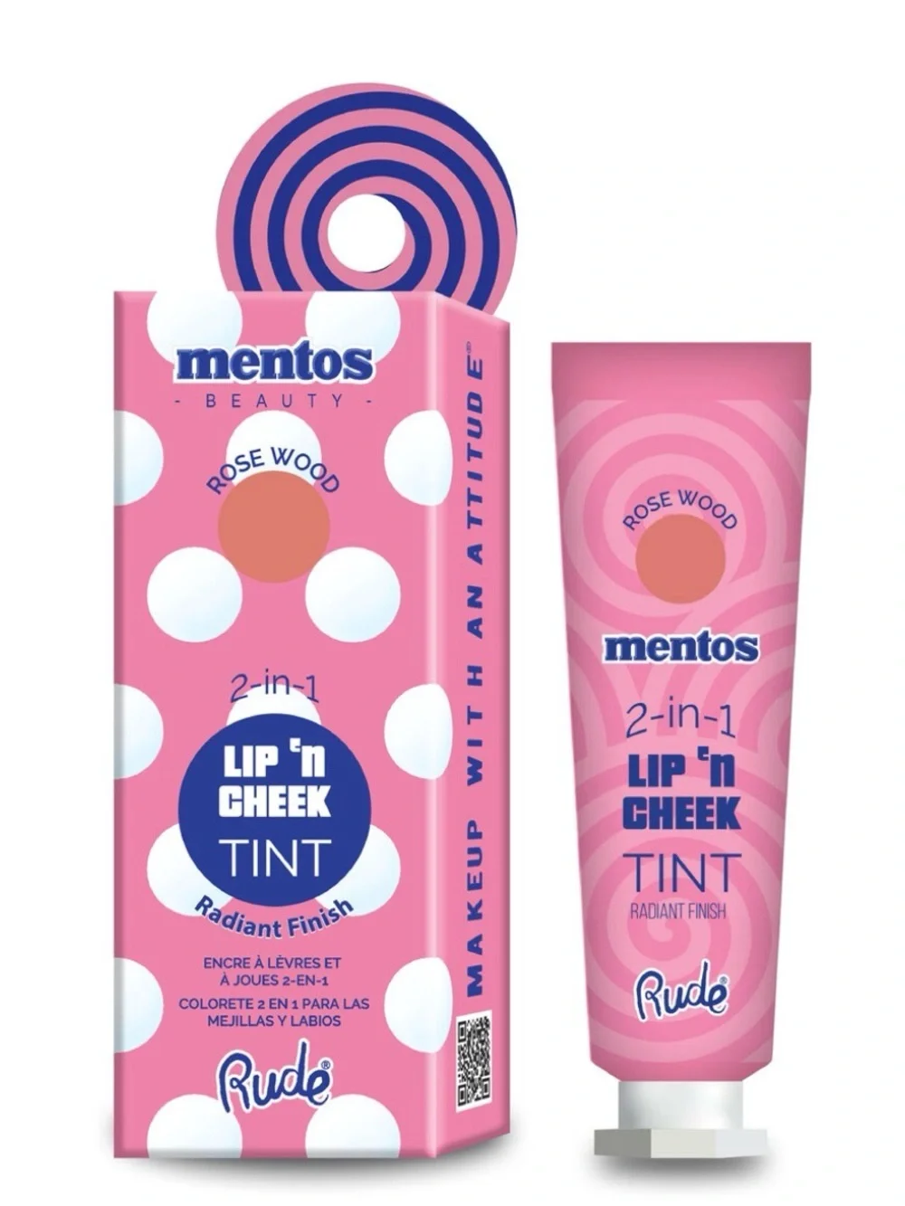 Rude Mentos Rose Wood 2-in-1 Lip 'n Cheek Tint Pink Blush Lipstick Cruelty-free